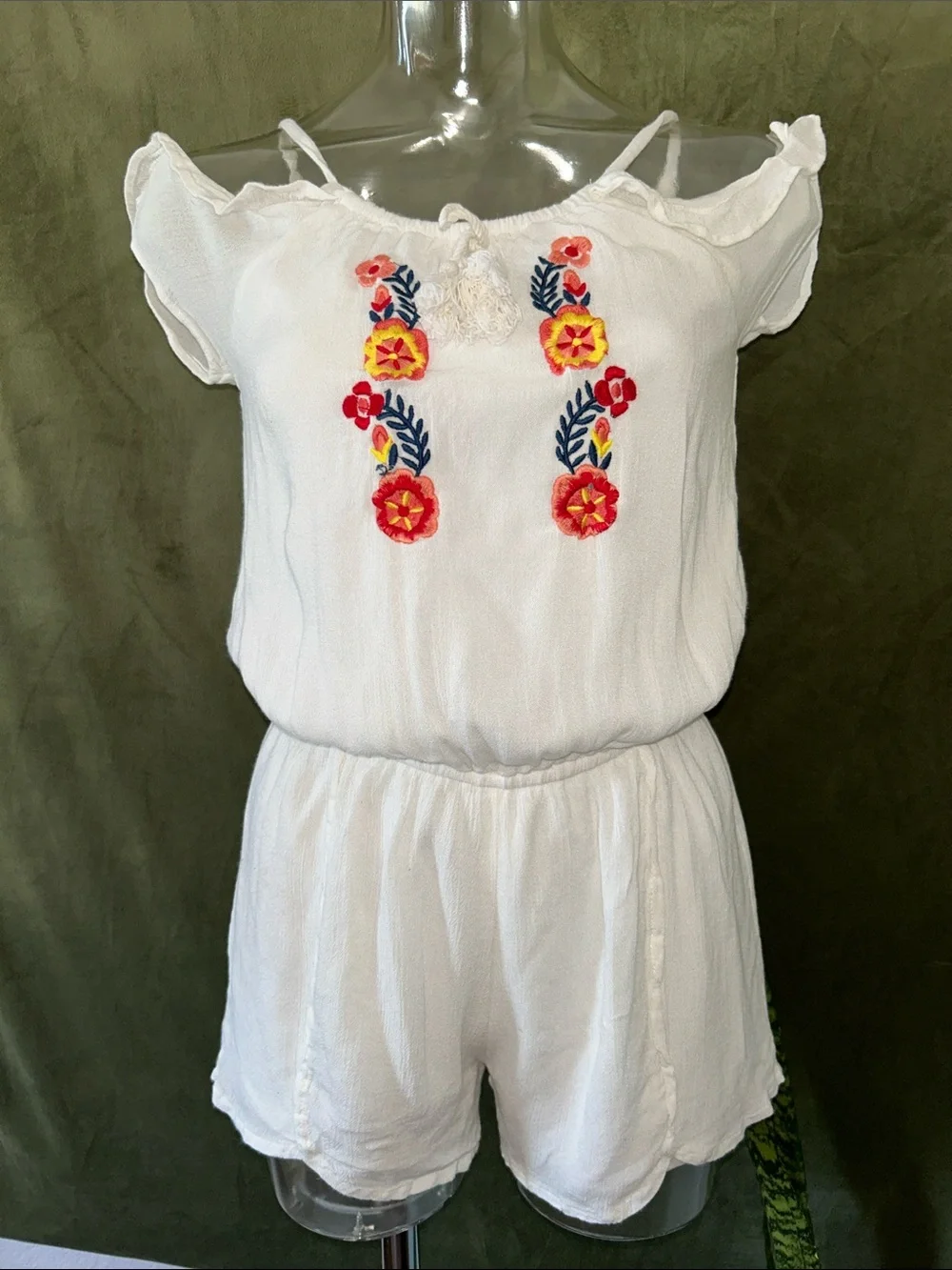 Dollhouse White Off-Shoulder Embroidered Romper